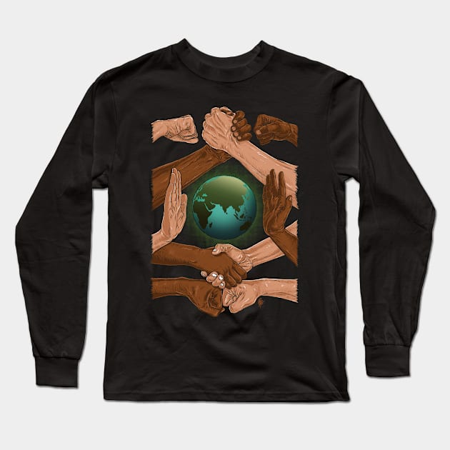 ONE WORLD Long Sleeve T-Shirt by skowl